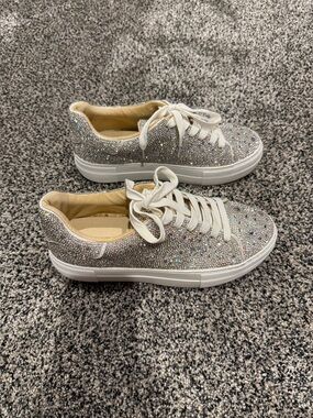 Betsey Johnson Silver Crystal Embellished Women's Sneakers